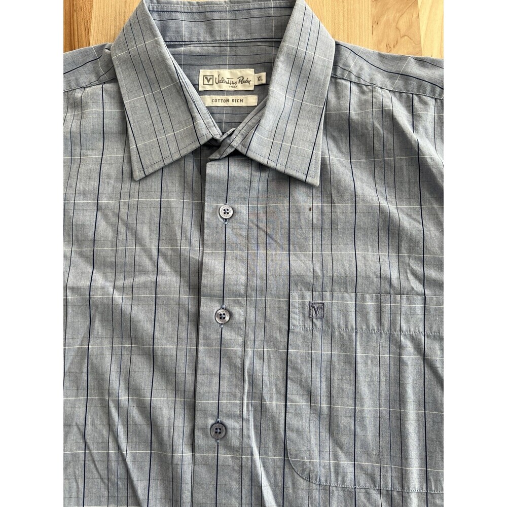 Valentino Rudy Men’s Short Sleeve Button Up Shirt 'Cotton Rich' Blue Stripe XL